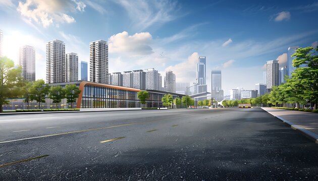 Fototapeta Asphalt road and modern city skyline