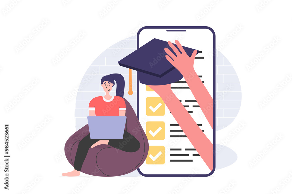 Canvas Prints back to school concept in modern flat design for web. student learning online and studying distantly