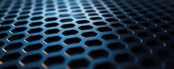Close-up of a blue metallic honeycomb pattern.