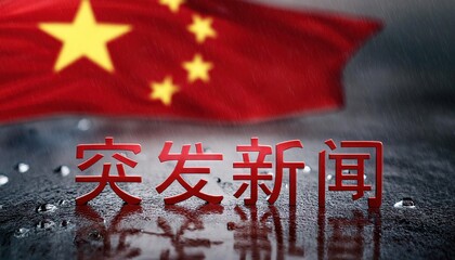 Chinese News Media Logo with Flag in Chinese Language 
