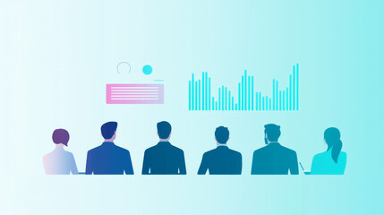 Obraz premium A group of business professionals look at a presentation.