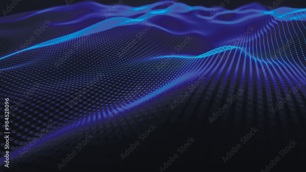 Poster Futuristic particle wave. Abstract technology background. Big data visualization. Vector illustration
