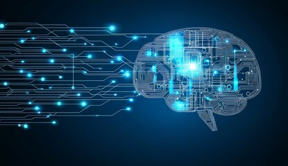 Obraz premium From Stock, humanoid brain interface connected in circuit form