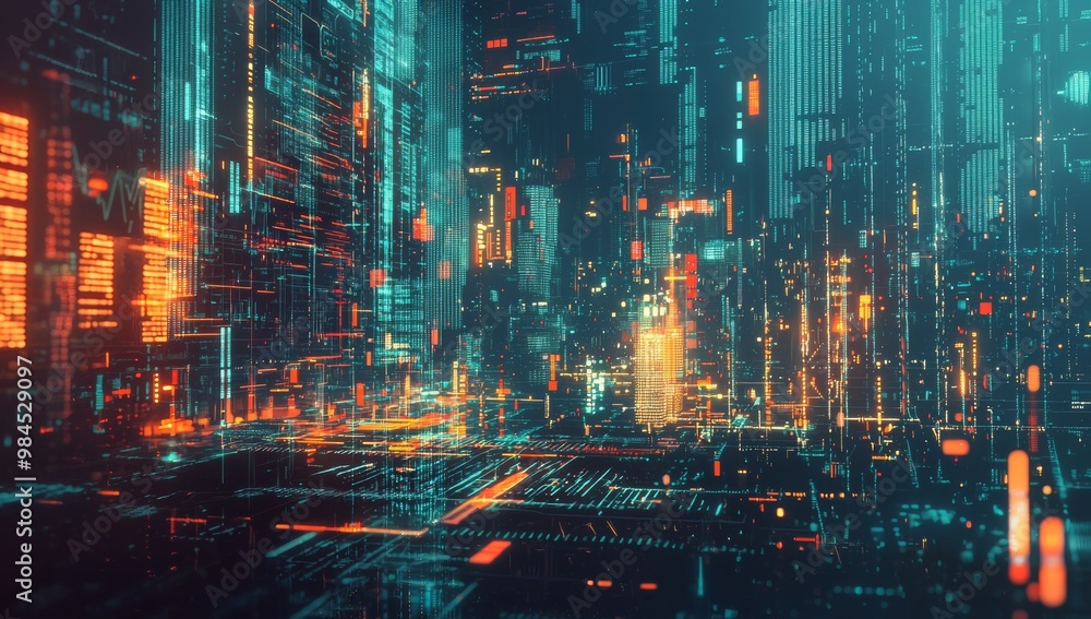 Wall mural displaying glowing graphs and charts, symbolizing the power of advanced data analysis