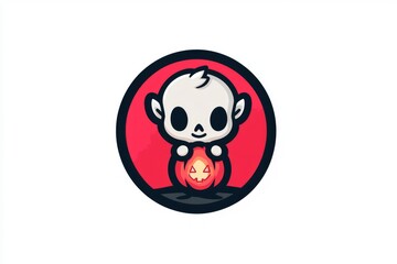 Fototapeta premium Cute Little Ghost Holding Pumpkin for Halloween