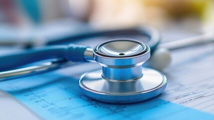 Medical Examination Essentials: Stethoscope on Open Chart with Blue Background, Symbolizing Patient Care and Diagnosis Precision