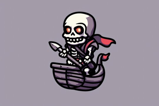 recommend clip art: Cartoon Skeleton Pirate in a Rowboat