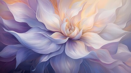 A large, impressionistic flower in pastel colors, creating a dreamy fantasy background.