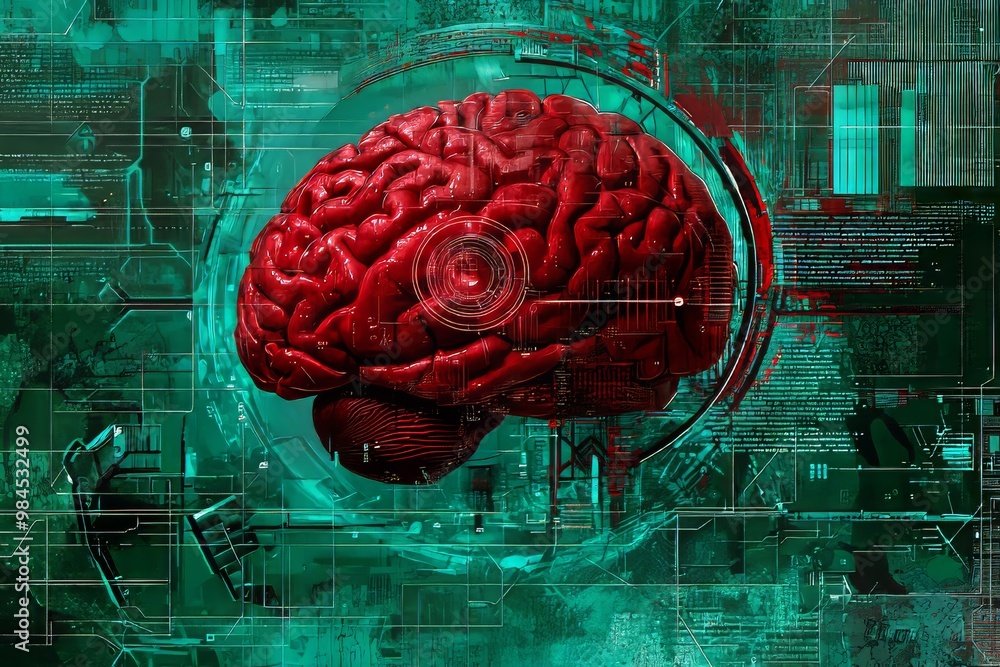 Poster human brain. concepts of the brain in the development of stocks. analysis and reconstruction of neur