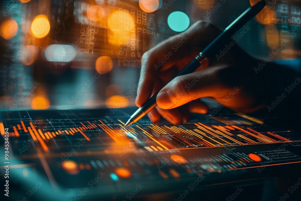 Poster using ai for data processing and visualization, businessmen analyze and visualize complex informatio