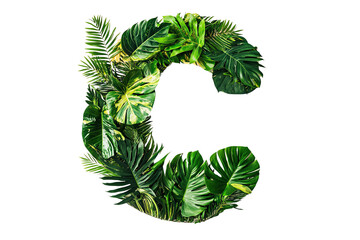Floral Letter C with Lush Green Leaves and Botanical Typography, Nature-Inspired Alphabet Design on Transparent Background, Perfect for Eco-Friendly and Environmental Themes