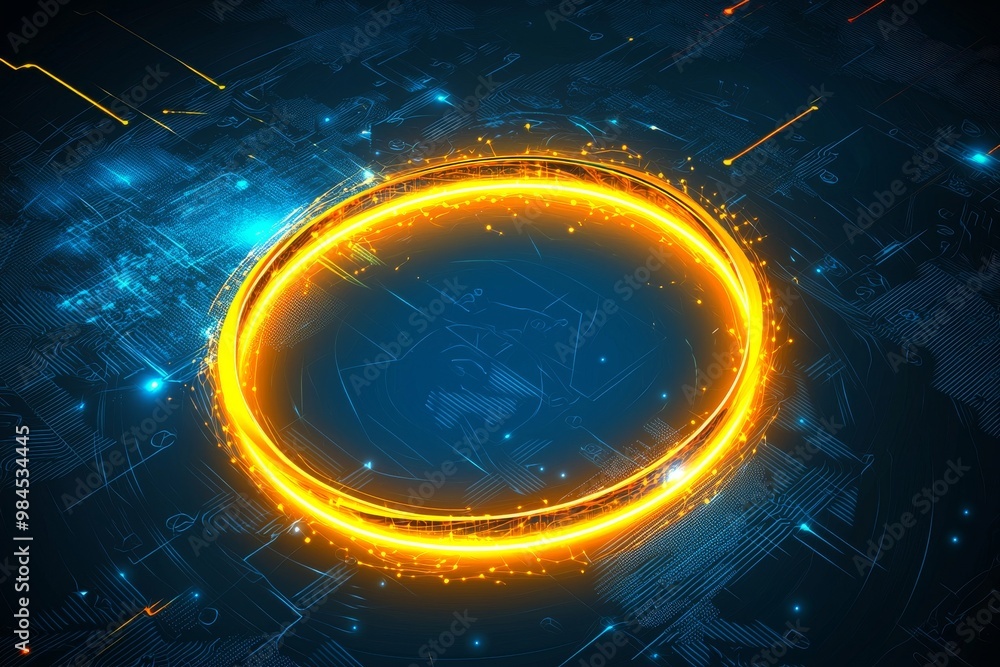 Poster abstract circular interface background in blues and yellows.