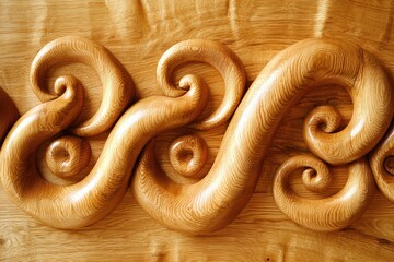 Obraz premium Ornate spiral patterns carved into wooden planks