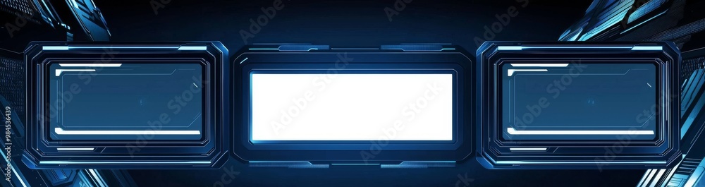 Poster the futuristic interface frame is framed by a wide screen blue glow with a transparent circuit backg