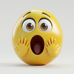 Fototapeta premium A 3D cartoon emoji with both hands on its cheeks, eyes wide open in surprise, on a white background 