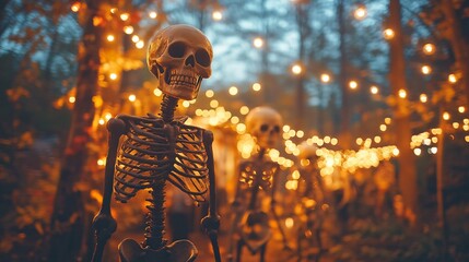 Enchanting Spooky Night Outdoor Halloween Party with Skeletons, Ghosts, and String Lights