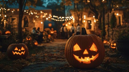 Ghostly Halloween Gathering in Eerie Outdoor Setting