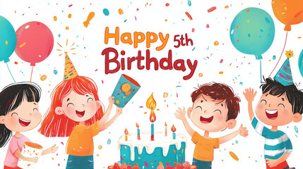 happy 5th birthday, illustration for kids 