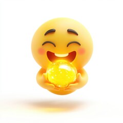 A 3D cartoon emoji holding a glowing orb in its hands, representing the power of imagination and innovation, on a white background