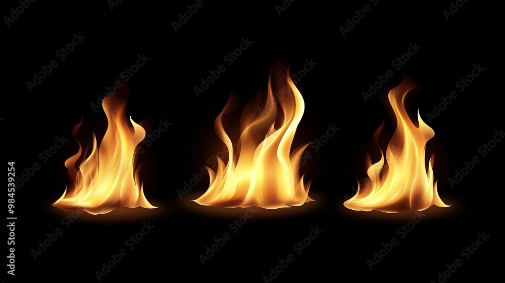 Poster flames of fire with realistic flames, suitable for design applications with transparent backgrounds.