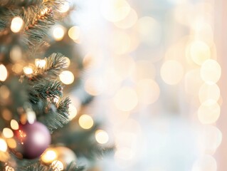 Obraz premium close up blurred christmas tree with bokeh light background