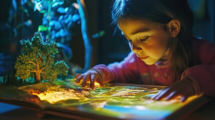 Augmented reality reading apps, depicting interactive stories blending physical and digital elements