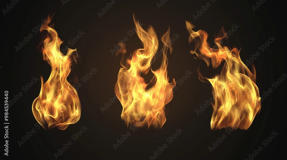 Poster a realistic fire flame for use in design applications with a transparent background.