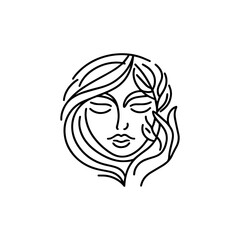 woman beauty face line art logo icon template. Organic feminine women face natural beauty vintage illustration