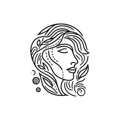 woman beauty face line art logo icon template. Organic feminine women face natural beauty vintage illustration