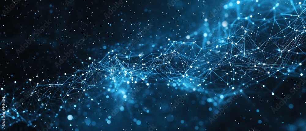 Aufkleber abstract digital illustration featuring interconnected nodes and glowing particles.