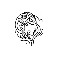 woman beauty face line art logo icon template. Organic feminine women face natural beauty vintage illustration