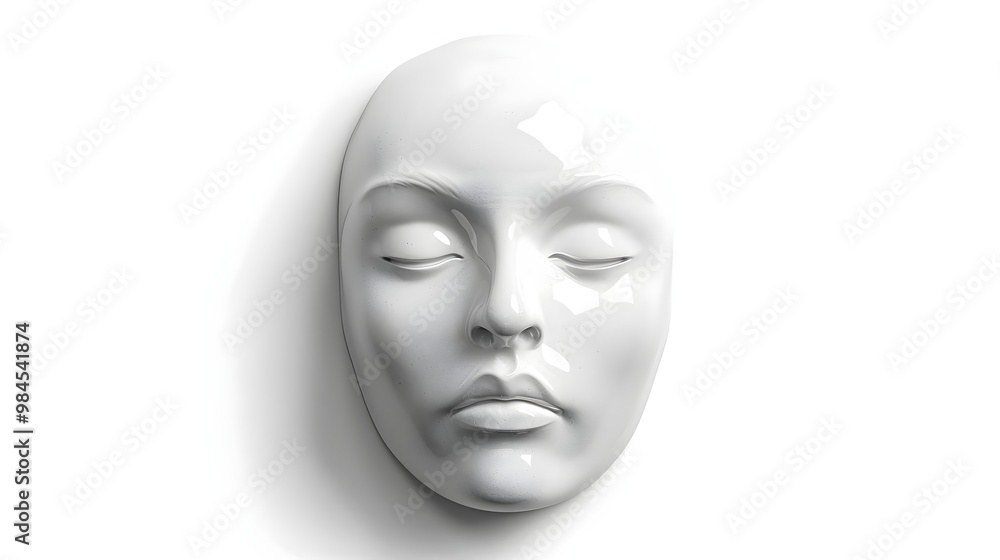 Wall mural Realistic Artistic White Mask Closed Eyes Smooth Surface Expression. AI Generated