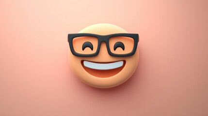 Nerd emoji with glasses and a wide smile on a pastel peach backdrop, perfect for educational or tech-related themes.