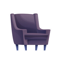 Gray armchair cartoon vector illustration isolated on transparent. Purple-gray home chair foe rest and relax. Furniture object. Cozy room interior.