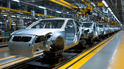 Innovative Automotive Assembly Techniques, showcasing advanced machinery, streamlined processes, modern technology integration, efficiency in production, and enhanced worker collaboration.