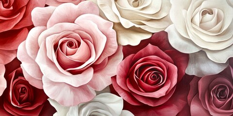 A beautiful arrangement of soft and vibrant roses in various shades. This image captures the elegance and charm of nature. Perfect for floral designs and romantic themes. AI