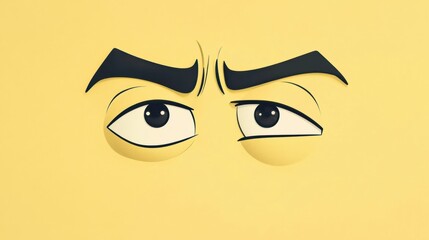 Face with a raised eyebrow on a pastel yellow background, expressing skepticism or curiosity, great for thoughtful designs.