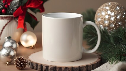 white ceramic coffee mug mock up for Christmas and new year. Minimal template