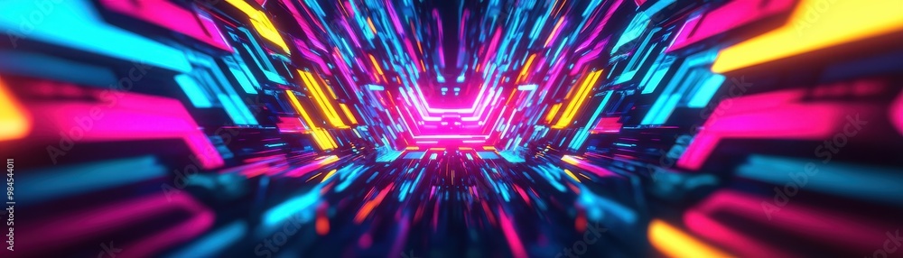 Poster a vibrant abstract design featuring colorful neon lights in motion, creating a dynamic and futuristi