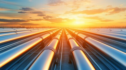 Obraz premium A long line of pipes are shown in the sun