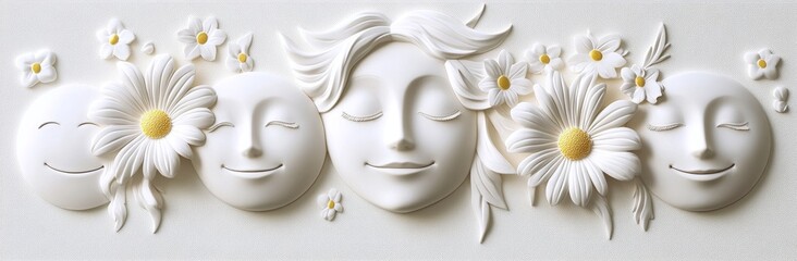 Obraz premium The groovy flower cartoon characters look happy and smile. Two daisies in groovy retro style. Isolated modern illustration from the 60s and 70s.