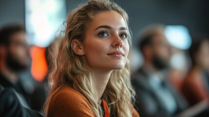 A group of business people at a conference or meeting, sitting in arow and listening to a presentation. Highlighting the focus and engagement of attendees.