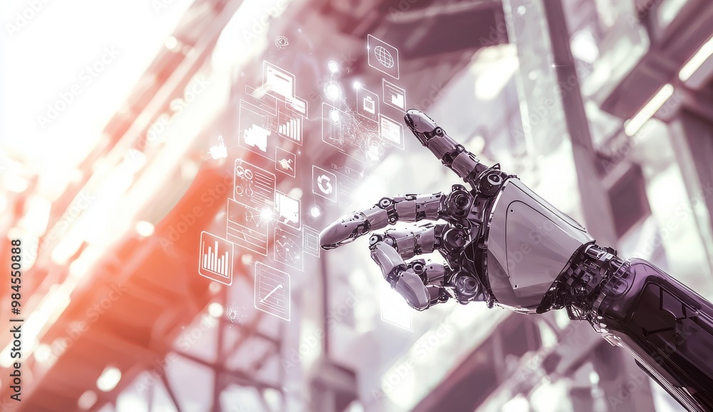 Poster humanoid creating a stock interface