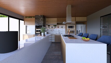 Architectural design of a kitchen.