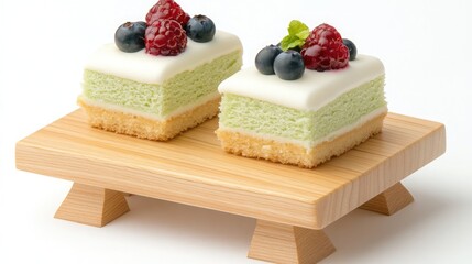 Three distinct scoops of ice cream, vanilla, chocolate, and green, sit elegantly on a table beside a single almond, all illuminated by gentle, soft light against a plain background
