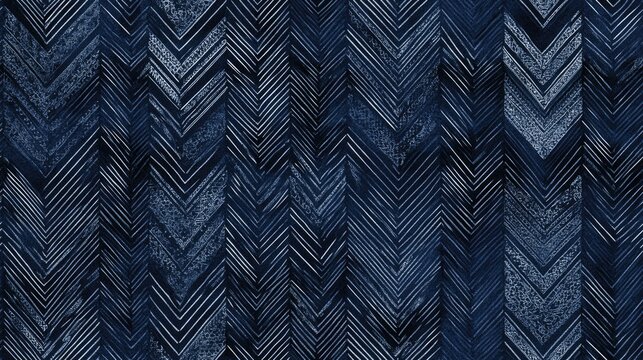 Seamless navy blue pattern featuring ornaments and zigzag stripes Modern monochromatic background with repeating trendy tiles and decorative elements