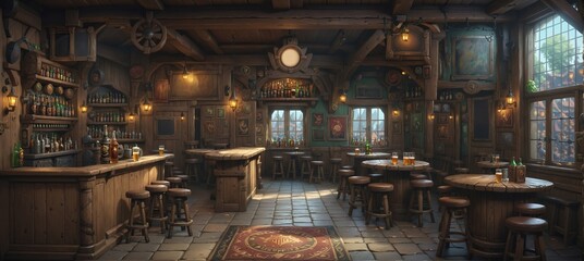 Vintage style bar, pub or jazz club. The interior of Irish or German Pub.