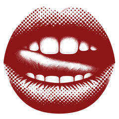 Naklejka premium illustration of lips, red lips halftone style, sexy lips illustration.