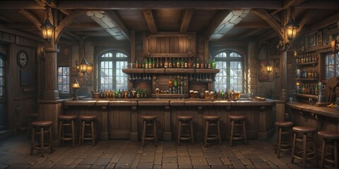 Vintage style bar, pub or jazz club. The interior of Irish or German Pub.
