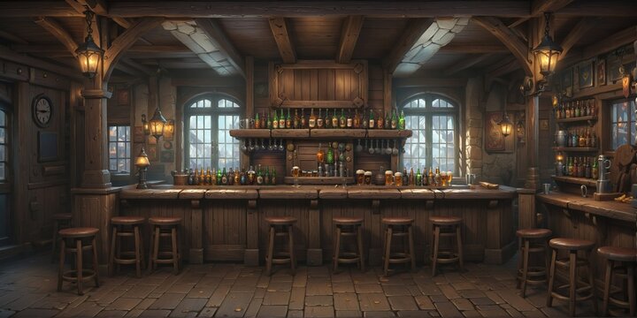 Vintage style bar, pub or jazz club. The interior of Irish or German Pub.